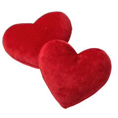 Two plush red hearts isolated on transparent background