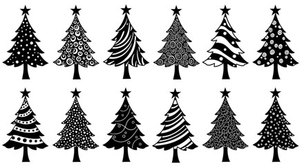 Vector art of collection of twelve different christmas trees isolated on white background