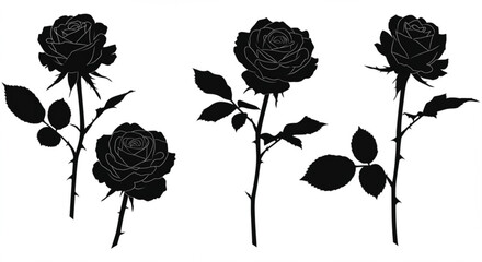 Vector art of collection of rose silhouette isolated on white background