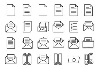 Vector art of collection of document and email icons isolated on white background