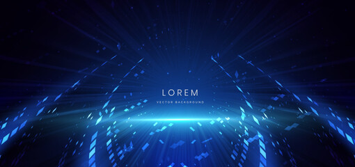 Fototapeta premium Technology glowing blue square pattern on dark blue background.