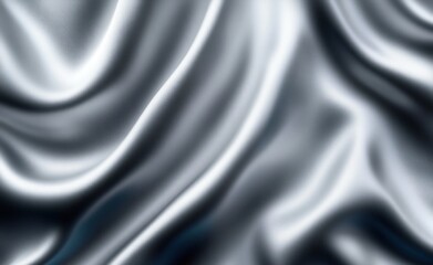 Obraz premium Close-up view of smooth, flowing silver satin fabric with highlights and shadows creating a soft, elegant, and luxurious texture