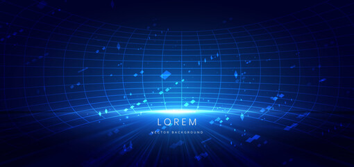 Scene glownig blue table lines with lighting effect and sparkle on dark blue background.