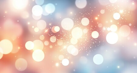 Abstract background with soft glowing bokeh lights and sparkling particles in warm and cool colors creating a dreamy and magical atmosphere