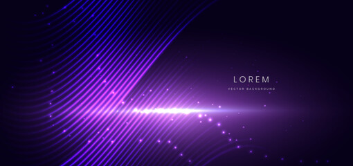 Obraz premium Scene futuristic with purple wave lines glowing on dark purple background.