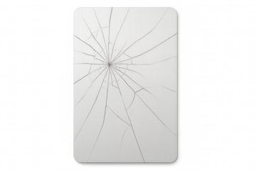 Cracked smartphone display showing fracture pattern spreading from central impact point, representing digital device damage on transparent backdrop