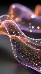 Abstract Purple Gold Wave with Glowing Particles