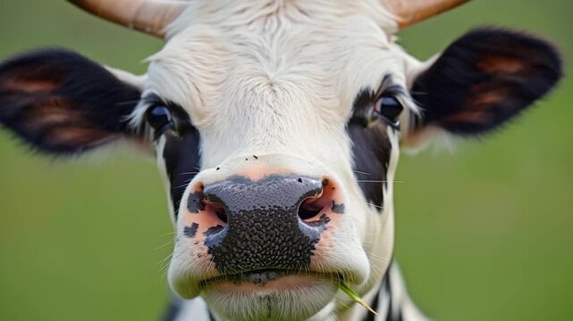 Ultra-realistic close-up of cow chewing grass &ndash; macro farm animal video