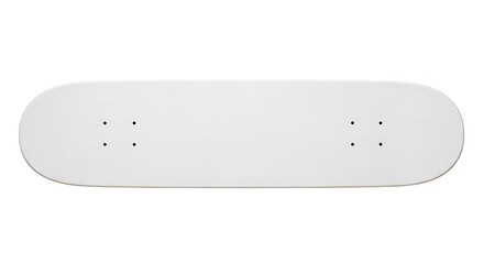 A blank white skateboard deck with pre-drilled truck holes, isolated on a white background.