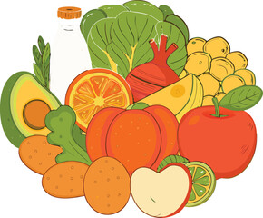 Fresh and healthy foods on white.