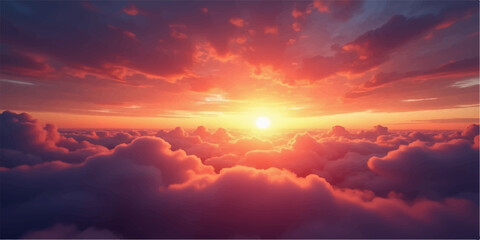 Obraz premium Sunlight piercing a fiery orange and blue cloudscape at dusk, a beautiful and vibrant summer evening