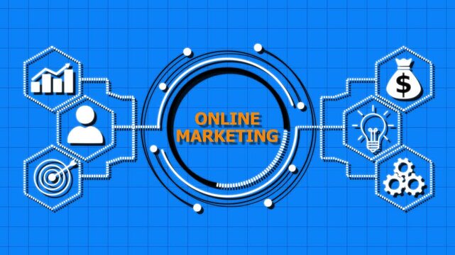 Internet, business, Technology and network concept. Online marketing is the practice of promoting products or services using digital channels such as websites, social media, email, search engines,