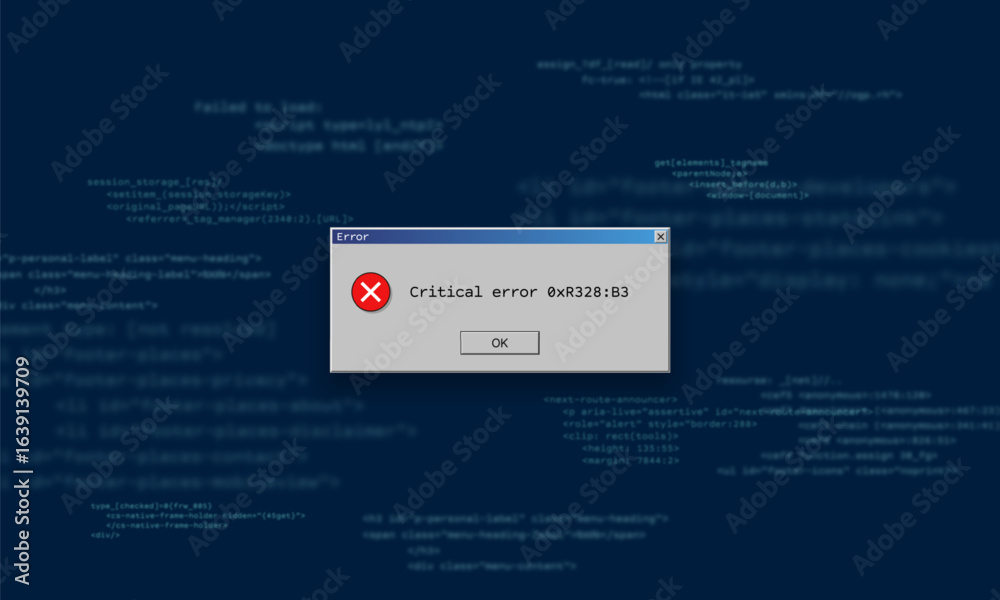 Wall mural operating system critical error warning. retro user interface window with system failure. software t