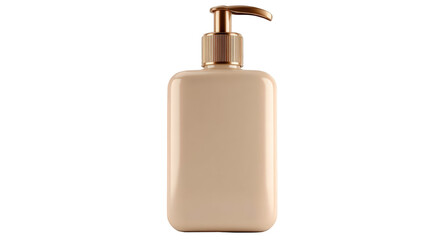 Beige Rectangular Dispenser Bottle with Gold Pump.