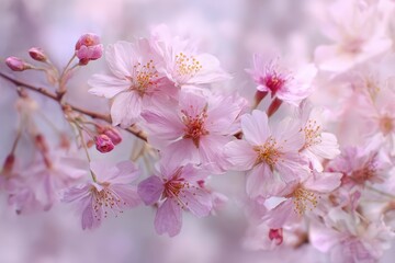 Pastel pink cherry blossoms dance gently in the wind during springtime, bringing beauty to serene landscapes and inviting nature lovers to marvel at their delicate charm
