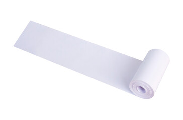 a blank white paper rolled up with an unrolled sheet isolated against a white background