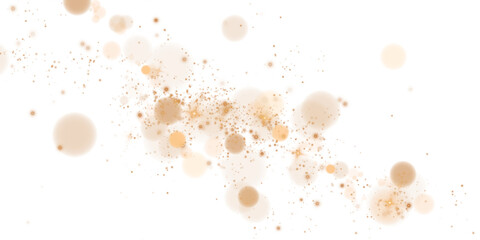 A sparkling gold magic dust effect with glowing bokeh lights and twinkling particles on a transparent background, ideal for fantasy and festive designs