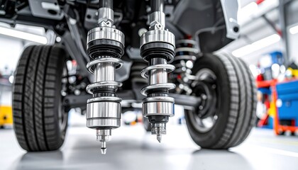 Close-up view of vehicle suspension components.