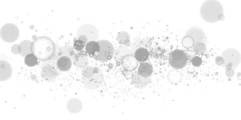 A sparkling white magic dust effect with glowing bokeh lights and twinkling particles on a transparent background, ideal for fantasy and festive designs.