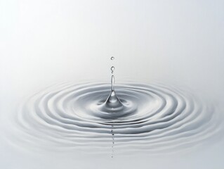 Close-up of a single water droplet falling and creating concentric ripples on a calm water surface