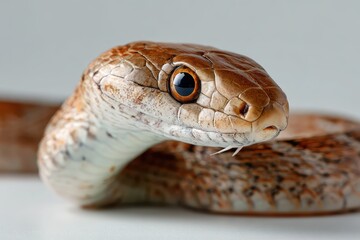 Fototapeta premium Realistic close-up of a snake showcasing its detailed scales and eyes on a white background highlighting its natural beauty and striking appearance