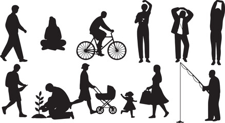 Diverse Silhouettes of People Engaged in Various Activities and Lifestyles woman child