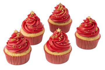 Delight in these festive cupcakes adorned with red frosting and golden stars, perfect for celebrating Christmas with joy and sweetness