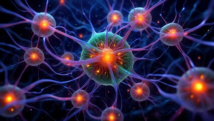 Microscopic view of interconnected neurons forming a complex neural network