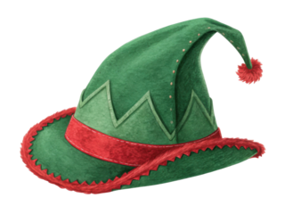 Festive green elf hat with red accents perfect for celebrating Christmas and adding playful touch to holiday attire