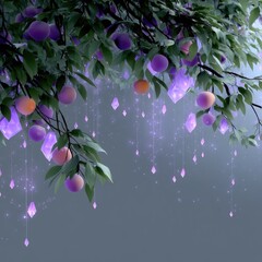 Glowing Crystal Fruits Hanging From a Giant Tree
