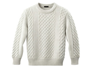 Fototapeta premium Cozy white sweater features intricate cable knit patterns perfect for winter. Ideal for Christmas gatherings and casual outings