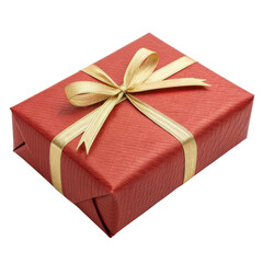 Beautifully wrapped red gift box adorned with golden ribbon symbolizes joy of giving during festive Christmas season