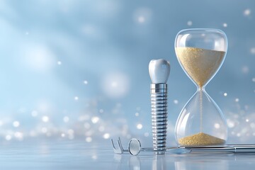 Dental implant with hourglass measuring time for treatment