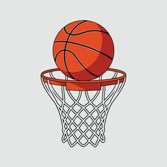 Bold Geometric Basketball on Rim with Minimalist Flat Design