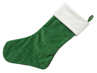 Festive green Christmas stocking with white cuff is perfect for holiday decorations and gift giving