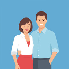 Confident couple posing for portrait, expressing family togetherness and shared goals. Happy couple embracing conveys teamwork and support in relationship, showing warmth and connection.