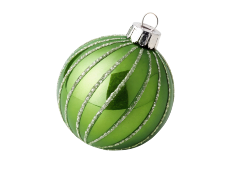 Beautiful green Christmas ornament with sparkling stripes adds festive touch to holiday decorations and celebrations