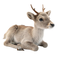 Fototapeta premium Cute reindeer lies peacefully, showcasing its soft fur and gentle expression, perfect for cozy Christmas scene