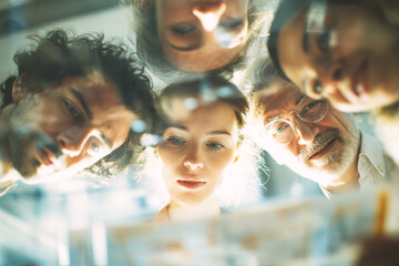 Overhead View of Diverse Group Looking Down at Document business meeting