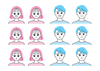 いろいろな表情の男女イラストセット