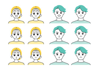 いろいろな表情の男女イラストセット