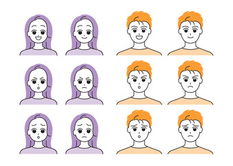 いろいろな表情の男女イラストセット