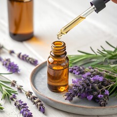 essential oil with lavender flowers