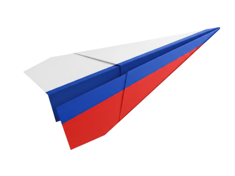 flag of Russia paper airplane, Realistic paper texture, transparent background	