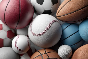 Collection of various sports balls arranged together showcasing diverse sports and activities in a vibrant display