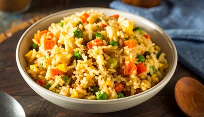 Delicious Vegetable Rice Bowl Close Up Shot