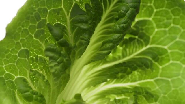 A vibrant close-up showcases the intricate textures and verdant hues of a fresh, healthy, and organic lettuce leaf.