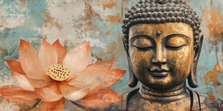 Buddha and lotus in vintage illustration
