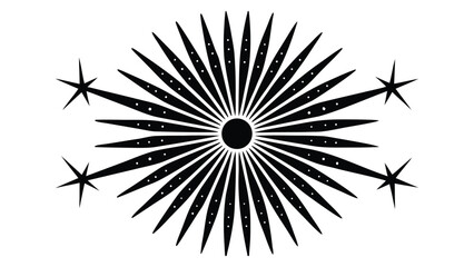 Fototapeta premium Vector art of radiant starburst with a central circle and radiating points isolated on a white background.