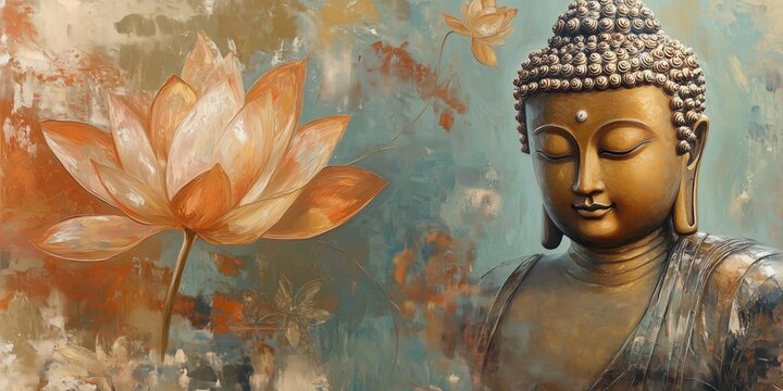 Buddha and lotus in vintage illustration